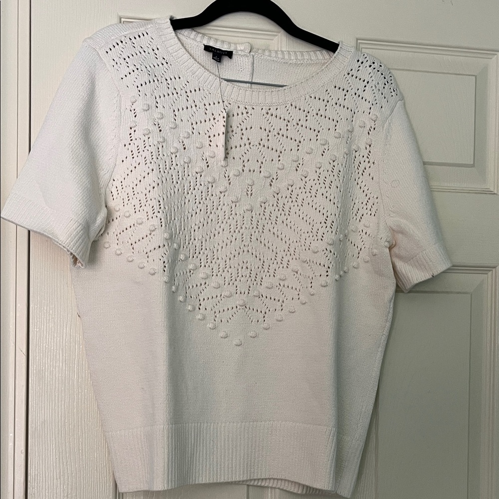 Talbots cream Short-Sleeve Pointelle Knit Sweater